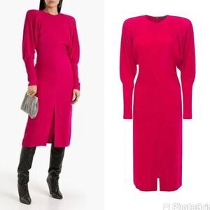 NEW Isabel Marant Venia Corduroy Midi Dress Fuschia Hot Pink Size 36 Small